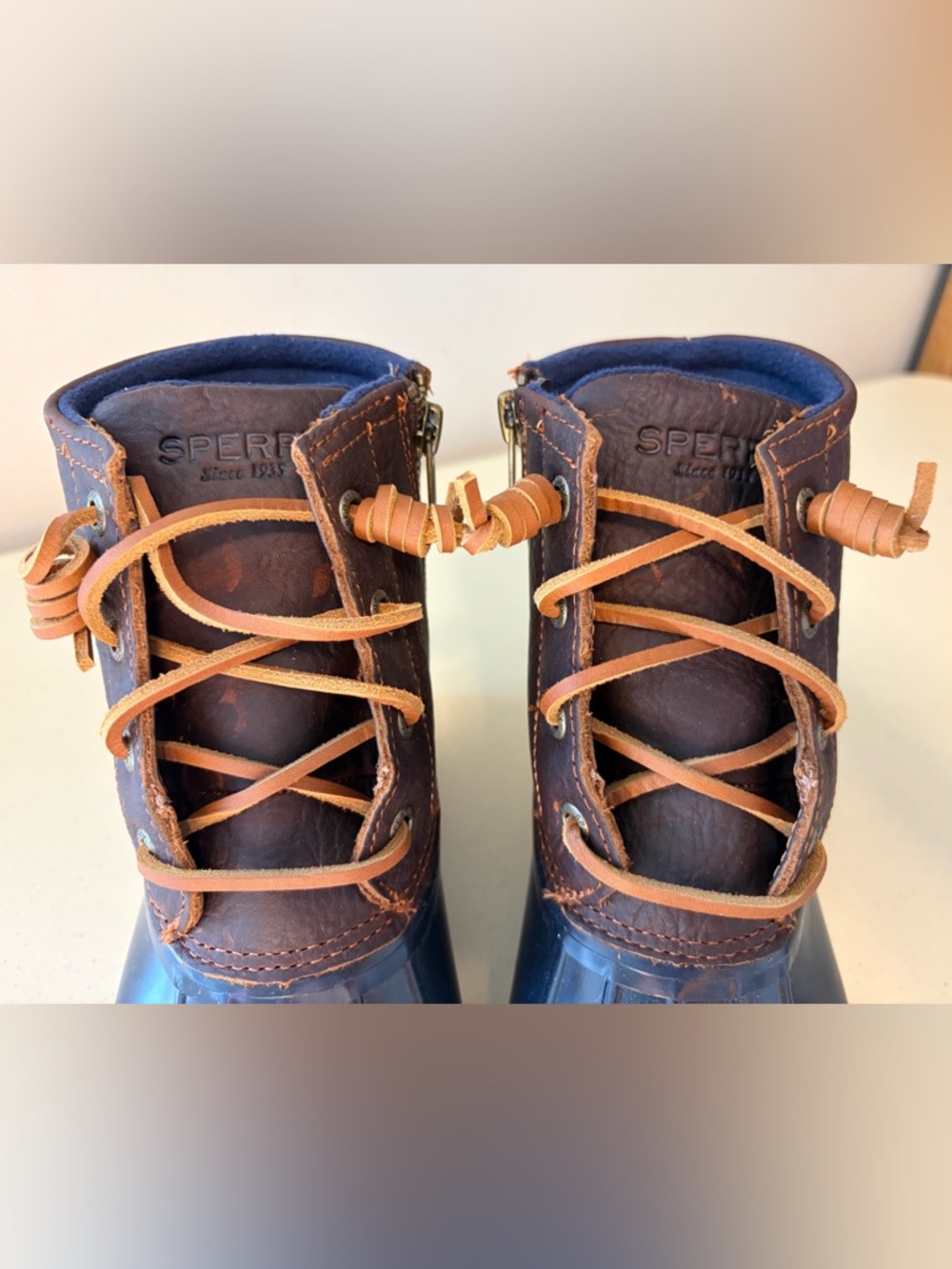 Sperry Navy & Brown Waterproof Duck Boots with Tan Sole - Picture 5 of 12